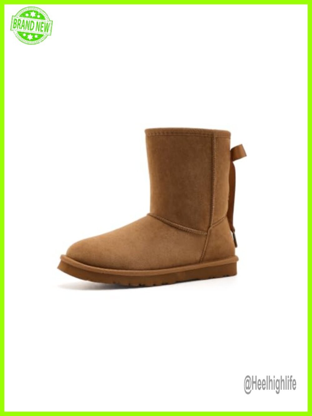 Faux Suede Calf High Pull-On Boots with Faux Fur Lining and Bow Back Detail